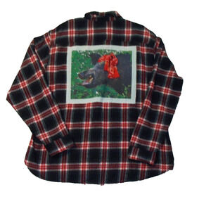 Burnside Button-Up Shirt Men's 3XL‎ Black Red Plaid Pocket Outdoors Flannel Pig